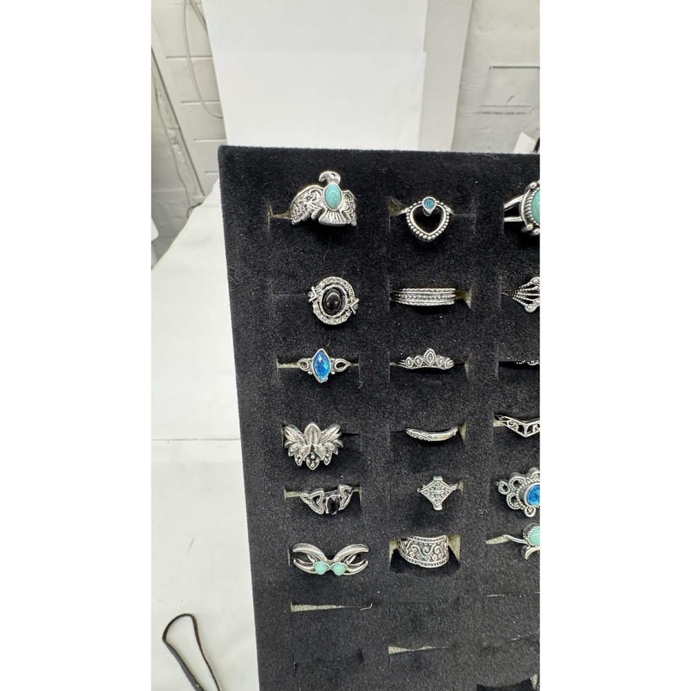 Wholesale Lot Of 30 Rings Costume Silver Turquoise Onyx Blue In Mixed Sizes - Picture 4 of 4